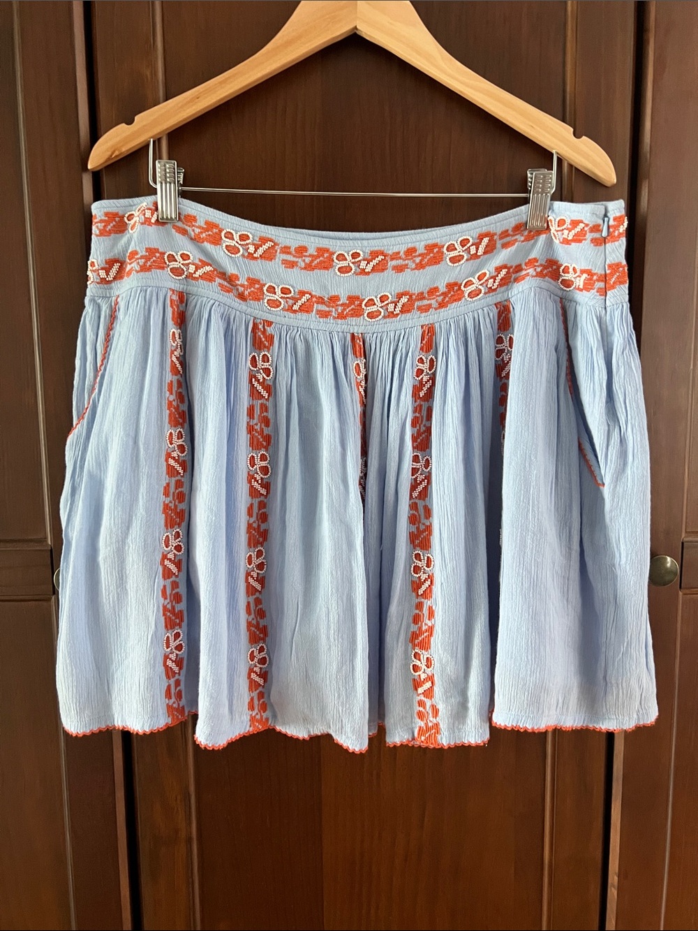 Tory Burch Embroidered Beaded Linen Cotton Mini Skirt  Alexandria Silverlake XL